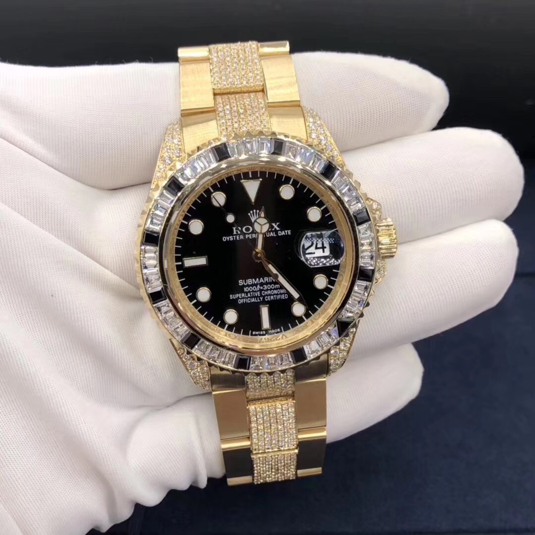  Rolex Submariner Series 18k Yellow Gold Diamond Watch Custome Made