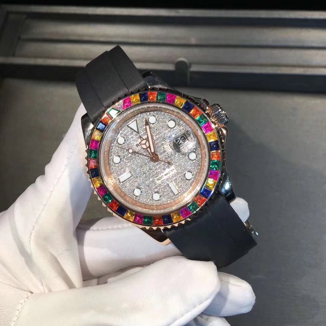  Rolex Yacht Master Series 18k Gold Diamond Watch Custome Made