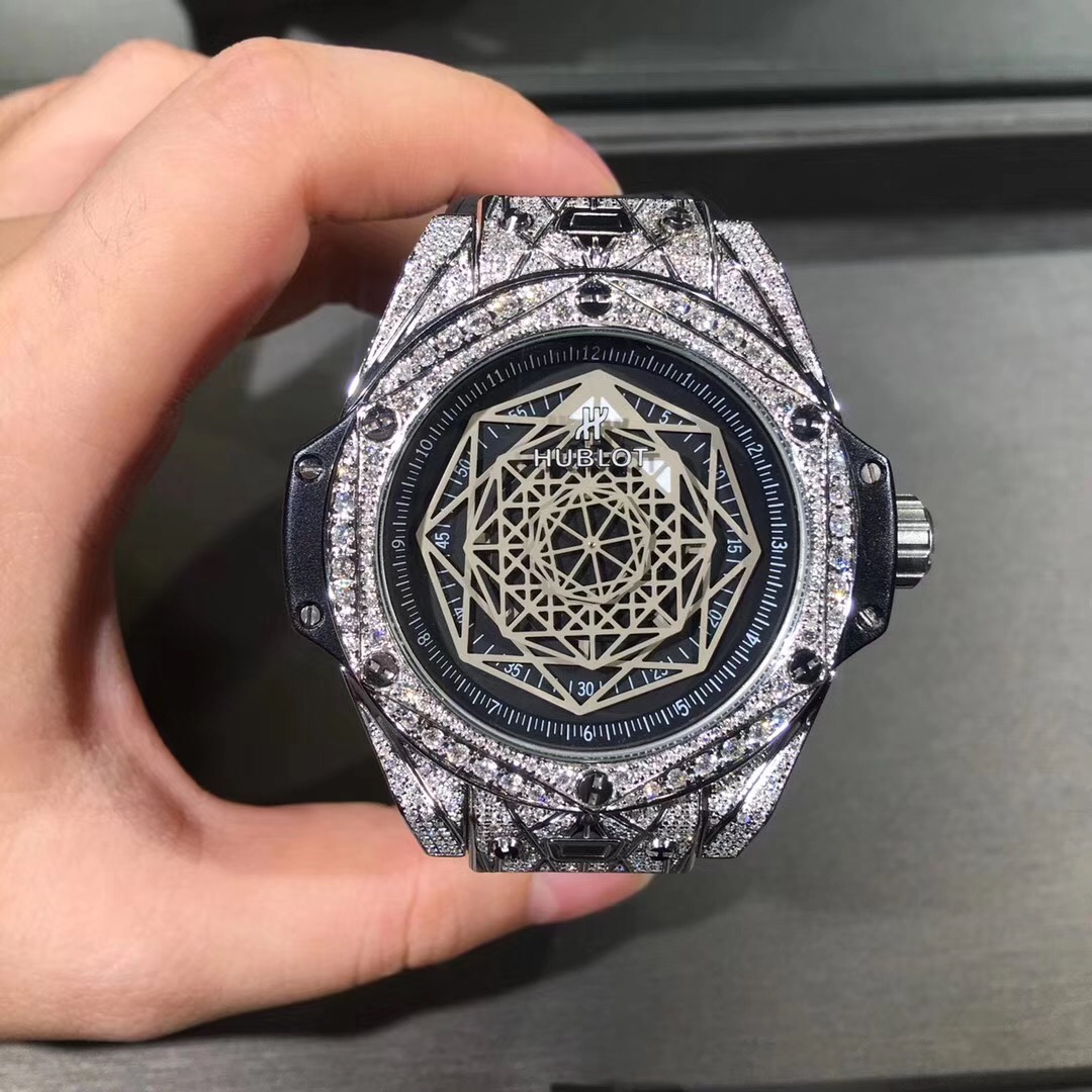 Hubolt Big Bang Sang Bleu Series 18k Rose Gold Full Diamond Watch Custom Made