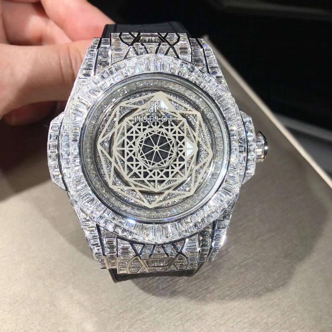Hubolt Big Bang Sang Bleu Series 18k White Gold Full Diamond Watch Custom Made