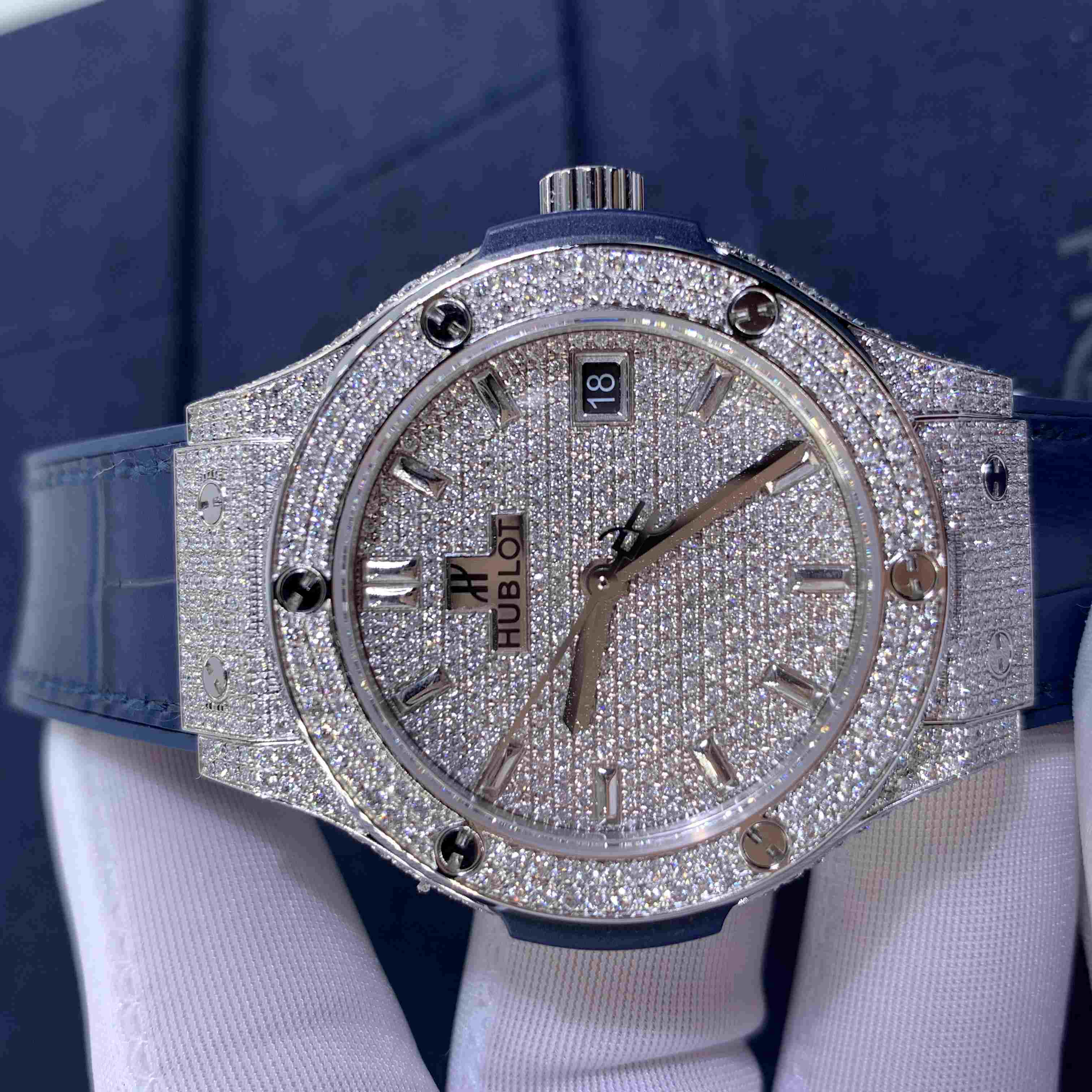 Hubolt Classic Fusion Series 18k Rose Gold Full Diamond Watch Custom Made