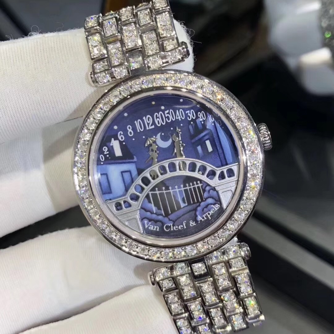 Van Cleef&Arpels Pont des Amoureux Series 18k Gold Full Diamond Watch Custom Made