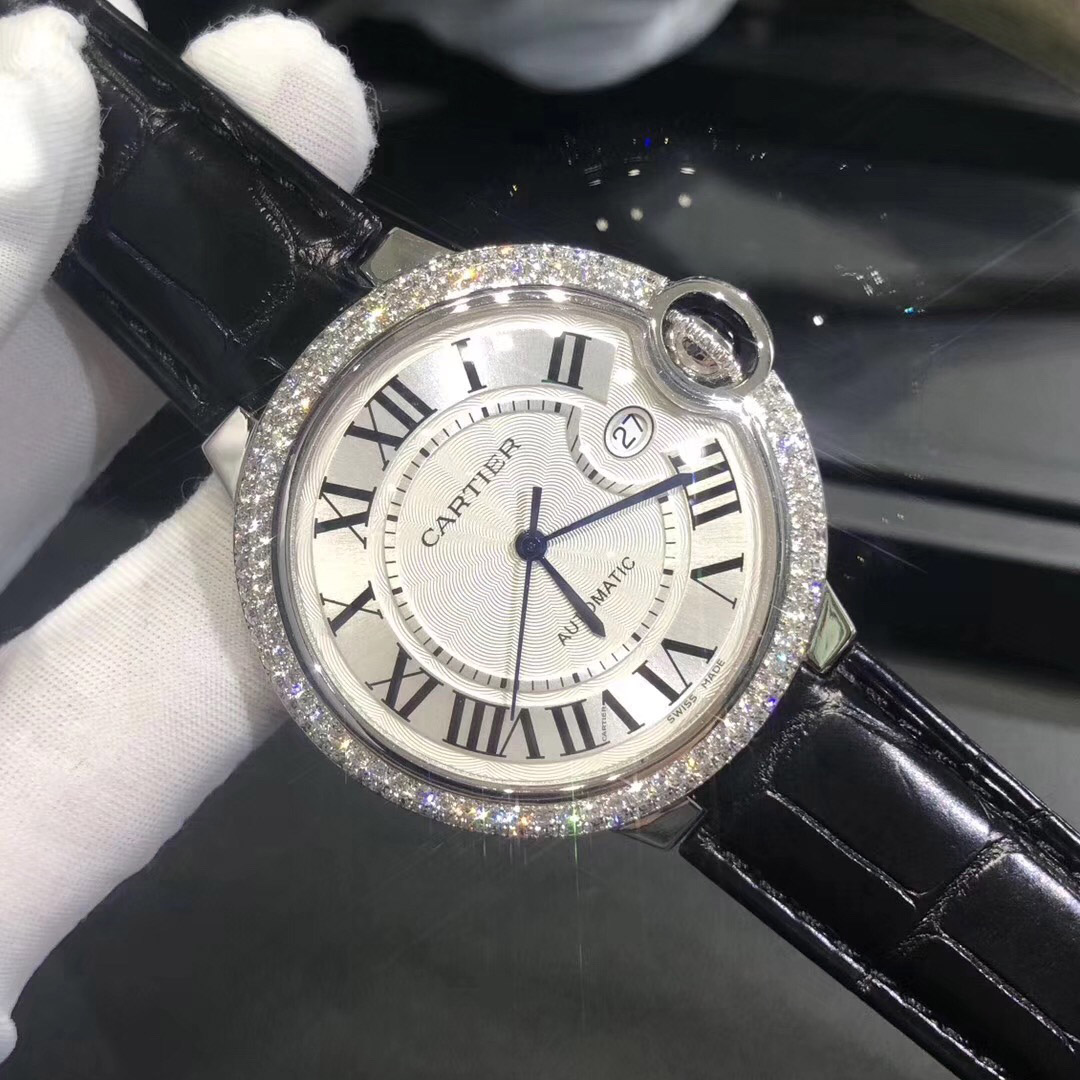 Cartier Ballon Bleu Series 18k White Gold Diamond Watch High End Custom Made
