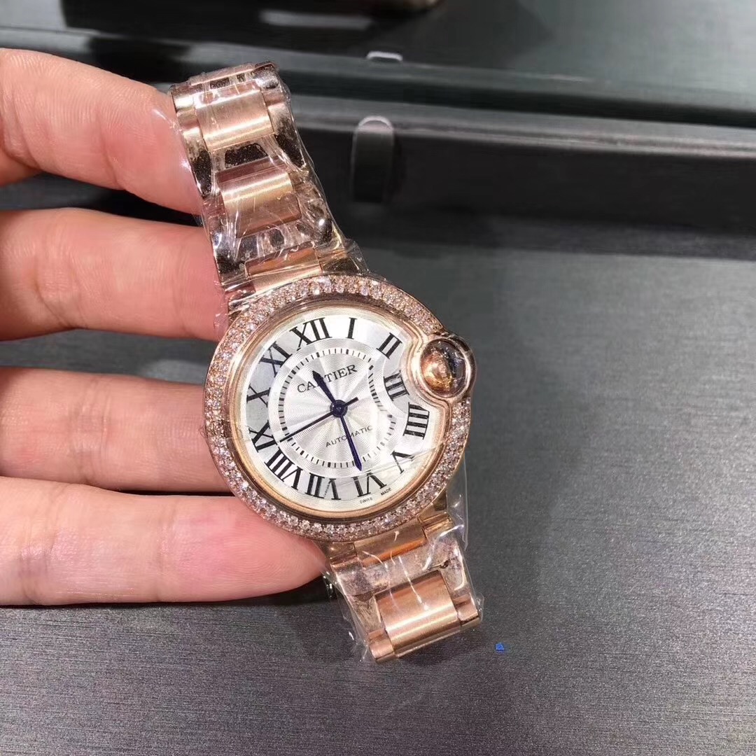 Cartier Ballon Bleu Series 18k Full Gold Diamond Watch High End Custom Made