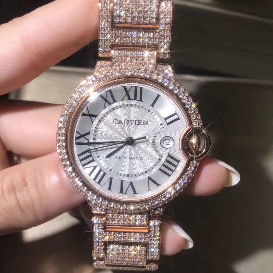 Cartier Ballon Bleu Series 18k Full Gold Full Diamond Watch High End Custom Made