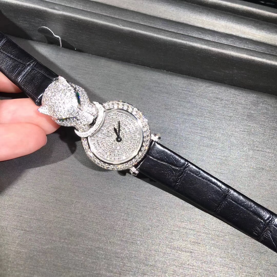 Cartier Panthere Series 18k White Gold Full Diamond Watch High End Custom Made