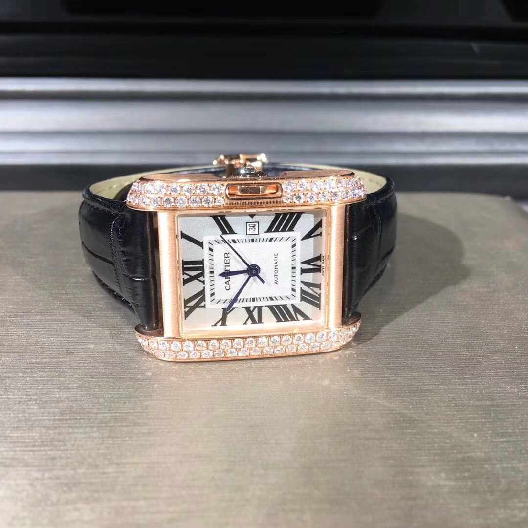  Cartier Tank Series 18k Gold Diamond Watch High End Custom Made
